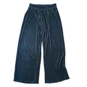 Women's Black Slinky Ribbed‎ Pleated Wide Leg Loose Pants Size XL